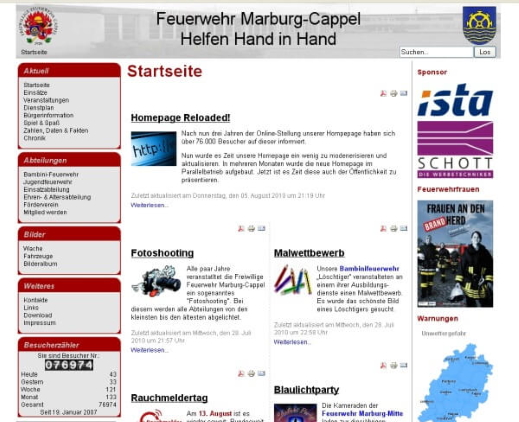 Neues Layout Homepage Feuerwehr Marburg-Cappel