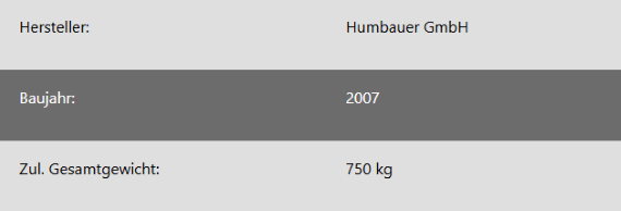 Technische Daten Mehrzweckanhänger